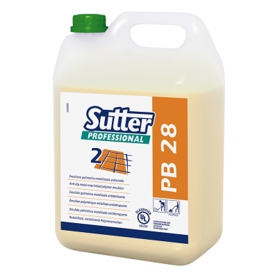 Recipiente plástico branco Sutter Professional PB 28 com tampa verde e rótulo colorido