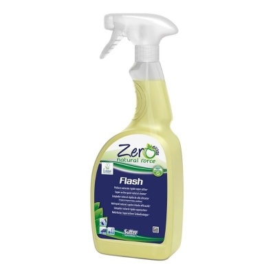 Frasco de spray amarelo com rótulo azul e branco
