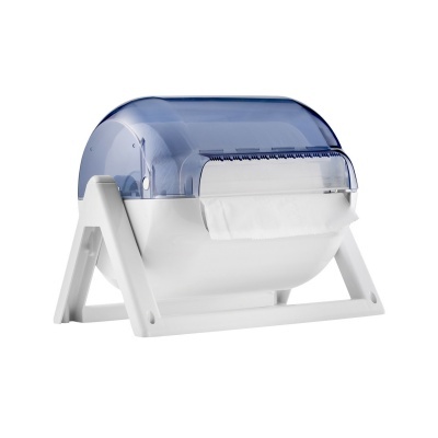 Suporte de papel para cozinha com tampa azul e estrutura branca