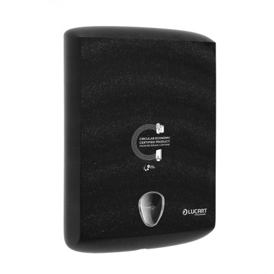 Dispensador de papel de parede preto texturizado com texto e marca LUCART