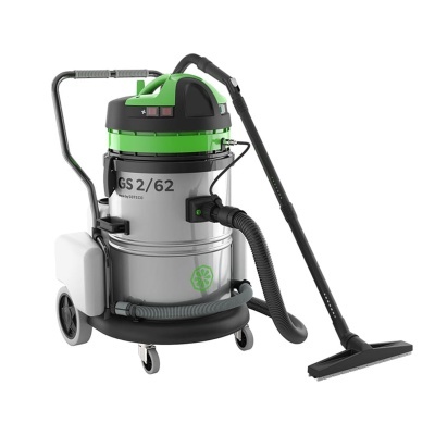 aspirador industrial metálico com tampa verde e mangueira preta