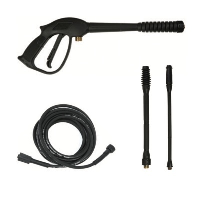 Conjunto de acessórios para lavadora de alta pressão, incluindo pistola, mangueira e lanças de extensão pretas