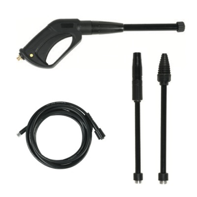 Conjunto de acessórios para lava-jato com pistola, mangueira e dois bicos prolongadores pretos