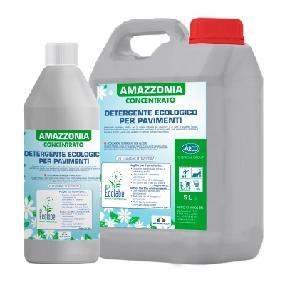 Recipientes de detergente ecológico Amazzonia para pavimentos, 1 litro e 5 litros