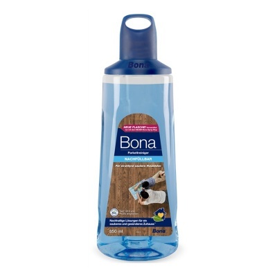 Frasco azul de 850 ml de limpador de pavimentos Bona com rótulo e tampa azul escura