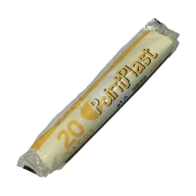 Rolo de sacos plásticos PointPlast com 20 sacos embalada em plástico transparente