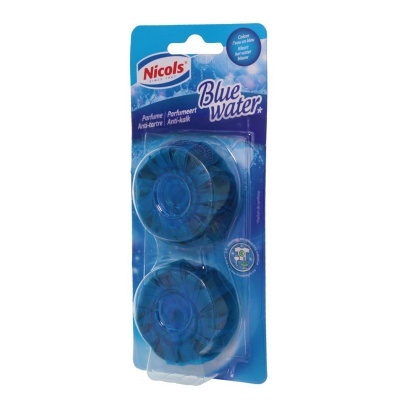 Produto WC Nicols Blue water em embalagem azul com duas unidades azuis transparentes