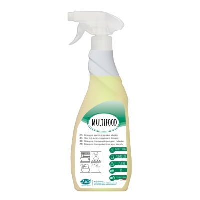 Frasco spray plástico amarelo com etiqueta MULTIFOOD