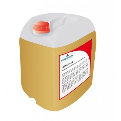 Recipiente plástico bege e branco com tampa vermelha e etiqueta EUROSANEX