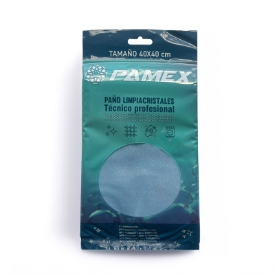 Pacote de pano de limpeza azul e verde com texto em espanhol