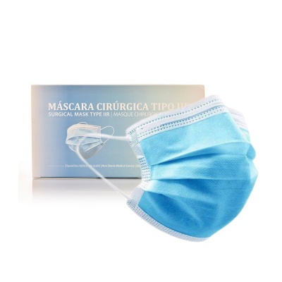 Máscara cirúrgica azul tipo IIR com embalagem