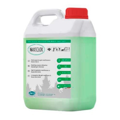 Recipiente plástico verde com tampa vermelha de detergente MAXICLOR