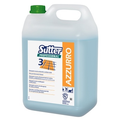 Recipiente plástico translúcido com líquido azul e etiqueta da marca Sutter Professional AZZURRO