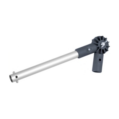 Peça extensora metálica com extremidade plástica preta e engrenagem