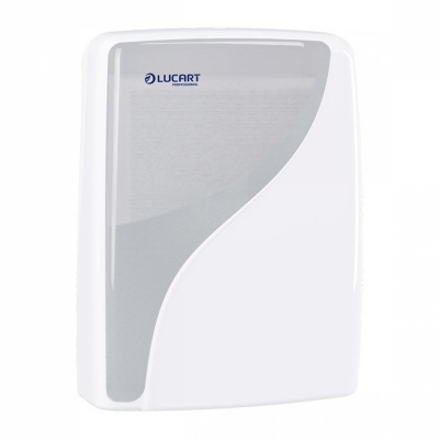 Dispenser de papel branco e cinzento com o logotipo LUCART PROFESSIONAL