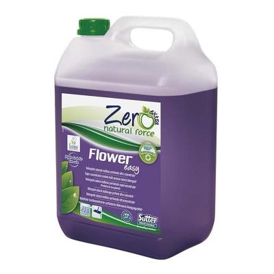 Recipiente plástico roxo com tampa verde e etiqueta verde e roxa da marca Zero natural force