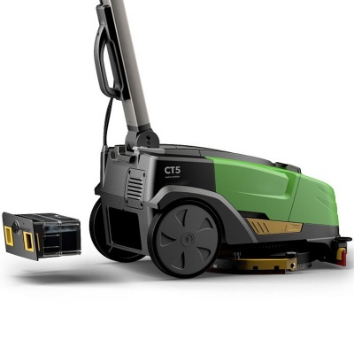 Máquina de limpeza compacta CT5 verde e preta com rodas grandes e dispositivo auxiliar preto separado
