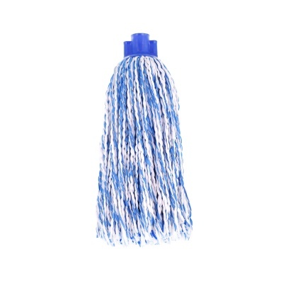 Cabeça de esfregona azul e branco com encaixe plástico azul