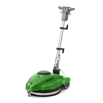 Máquina de limpeza verde com base redonda preta e alça ajustável cinzenta