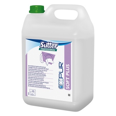 Garrafão plástico branco com tampa verde e rótulo branco lilás do produto Sutter Professional Oxipure Soft Plus