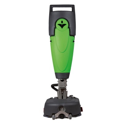 Máquina de limpeza verde e preta com escova na base em fundo branco