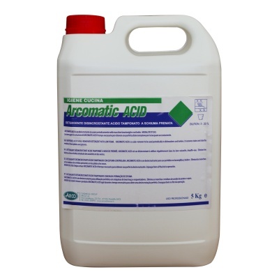 Recipiente plástico branco com tampa vermelha de detergente Aromatic Acid