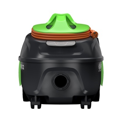 Aspirador de pó preto e verde com tomada laranja