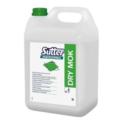 Recipiente plástico branco com tampa verde e etiqueta do produto Sutter Professional DRY MOK