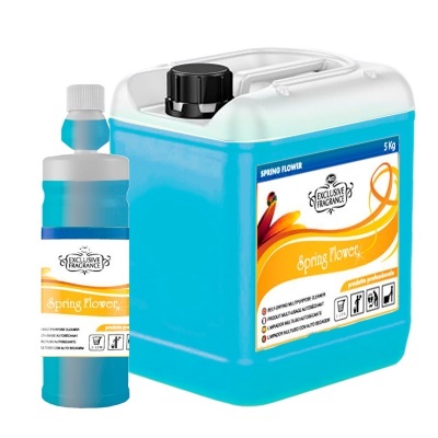 Recipientes de plástico azul com etiquetas de fragrância Spring Flower