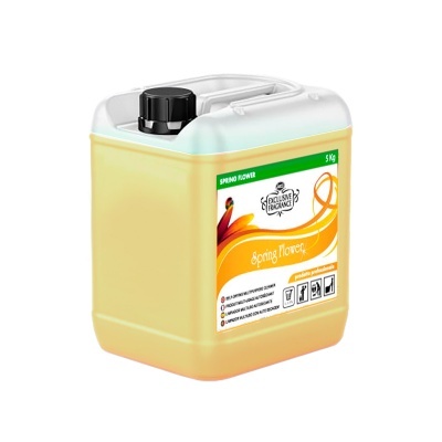 Recipiente quadrado amarelo claro com tampa preta e etiqueta 'Spring Flower'