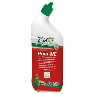 Frasco de limpeza Pom WC com tampa verde e rótulo vermelho e verde