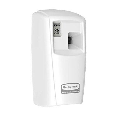 Dispenser automático branco Rubbermaid com ecrã digital e logótipo