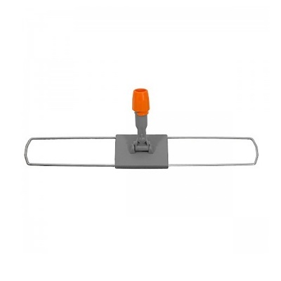 Esfregona metálica com encaixe laranja para cabo em fundo branco