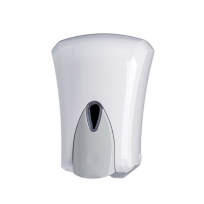 Dispenser de sabão branco com botão cinzento