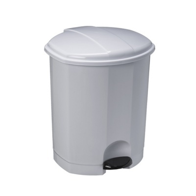 Lixeira branca redonda com tampa e pedal preto