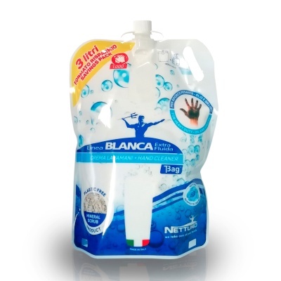 Embalagem pouch transparente de 3 litros para limpeza de mãos NETTUNO linha BLANCA