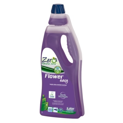 Frasco plástico roxo com rótulo do produto de limpeza