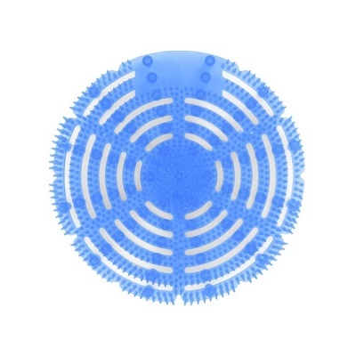 Filtro de ralo redondo azul com textura perfurada e cerdas