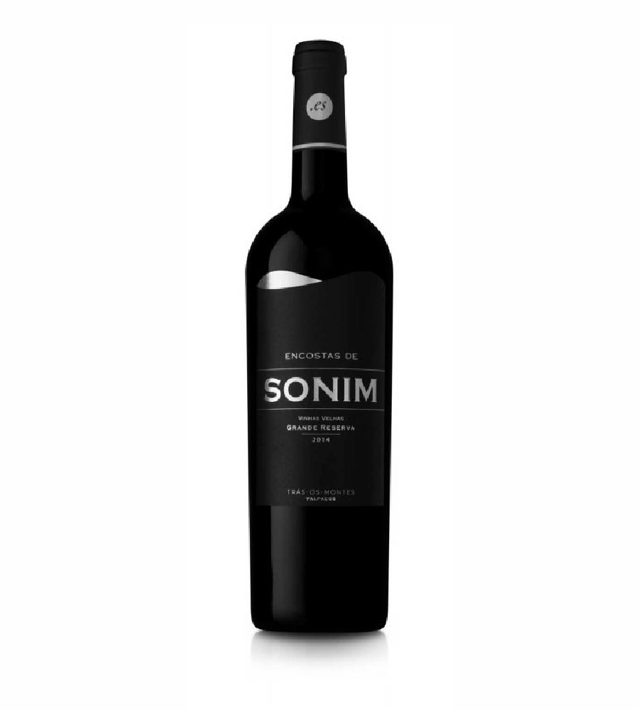 Garrafa de vinho tinto SONIM com rótulo preto