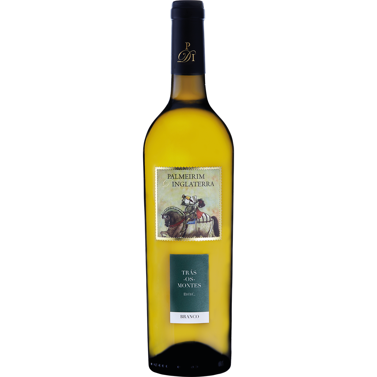 Garrafa de vinho branco com rótulo ilustrado e texto PALMEIRIM INGLATERRA