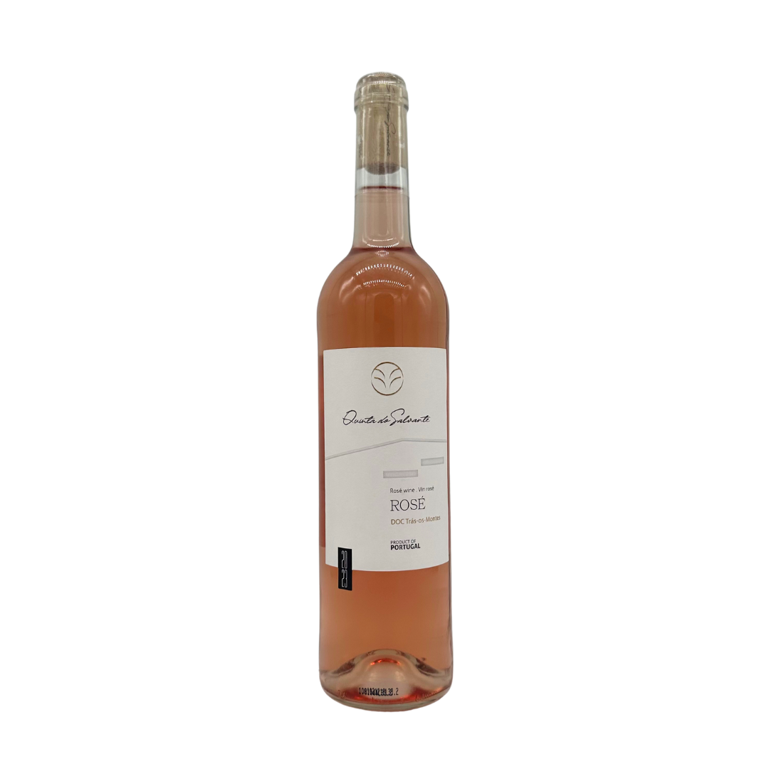 Garrafa de vinho rosé com rótulo branco e rolha