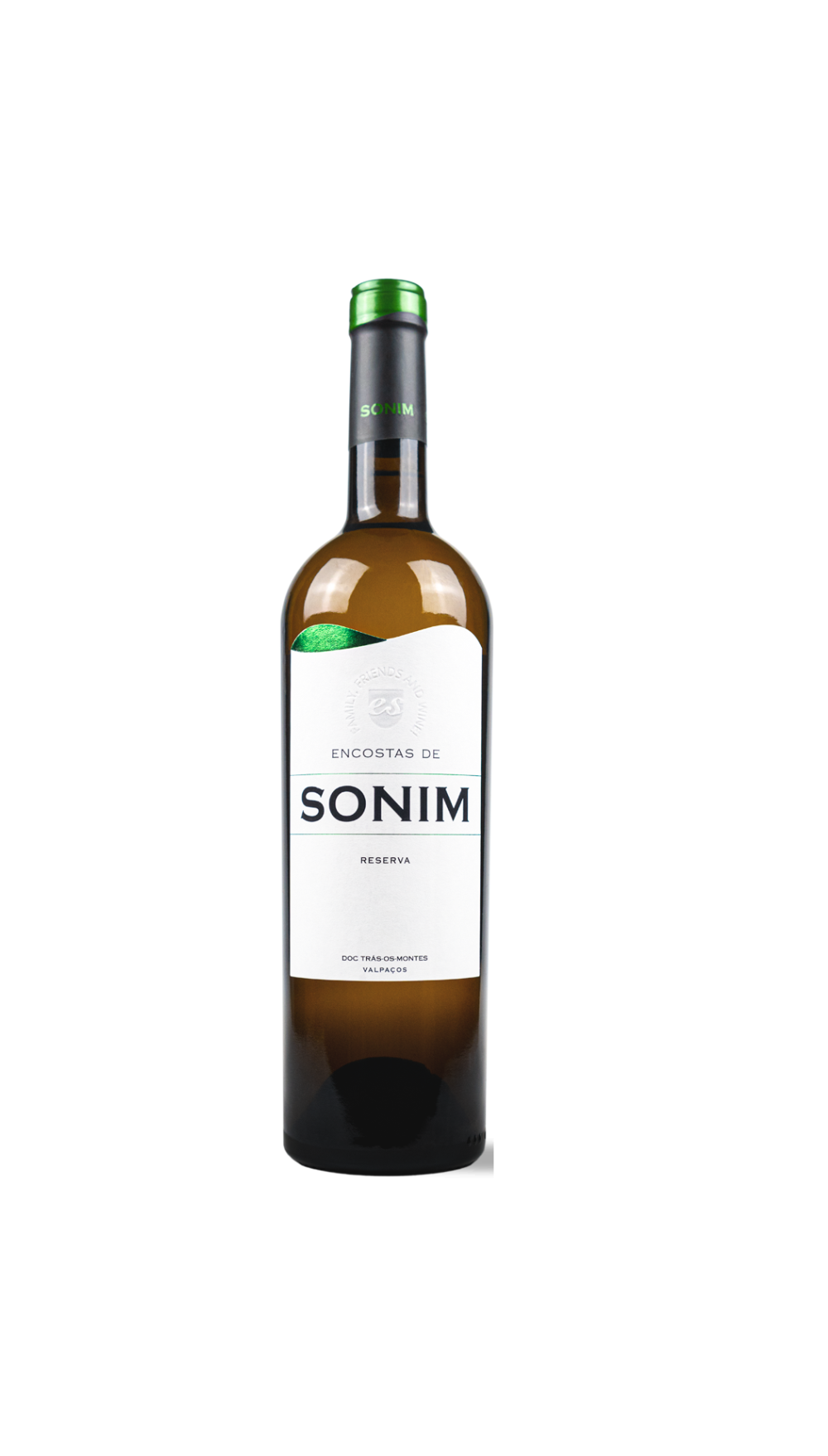 Garrafa de vinho branco Encostas de Sonim Reserva com rótulo branco