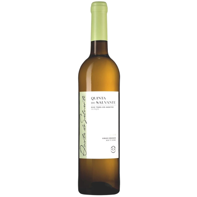 Garrafa de vinho branco Quinta do Salvante com rótulo branco