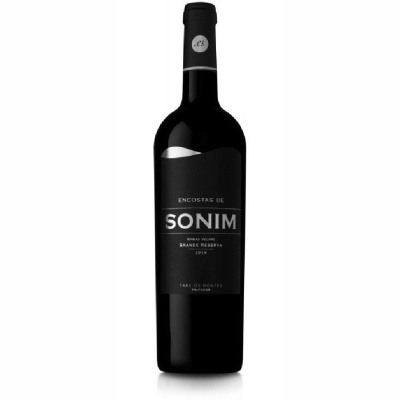 Garrafa de vinho tinto SONIM com rótulo preto