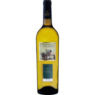 Garrafa de vinho branco com rótulo ilustrado e texto PALMEIRIM INGLATERRA