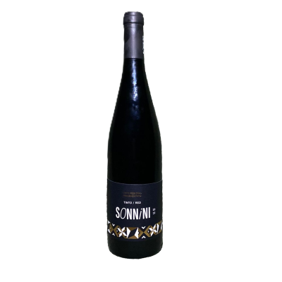 Garrafa de vinho tinto SONNINI com rótulo preto e detalhes geométricos