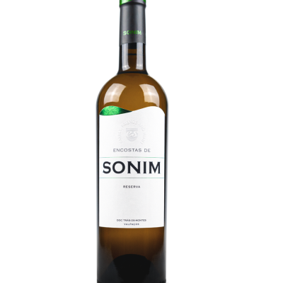 Garrafa de vinho branco Encostas de Sonim Reserva com rótulo branco