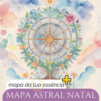 Ilustração de bússola com flores e texto Mapa Astral Natal