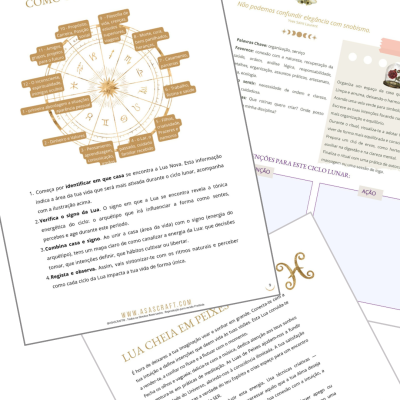 Folheto informativo sobre astrologia com mapas, texto e gráficos em português.