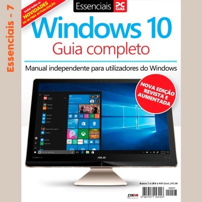 Capa de livro Windows 10 Guia completo com imagem de monitor e selo de nova edição